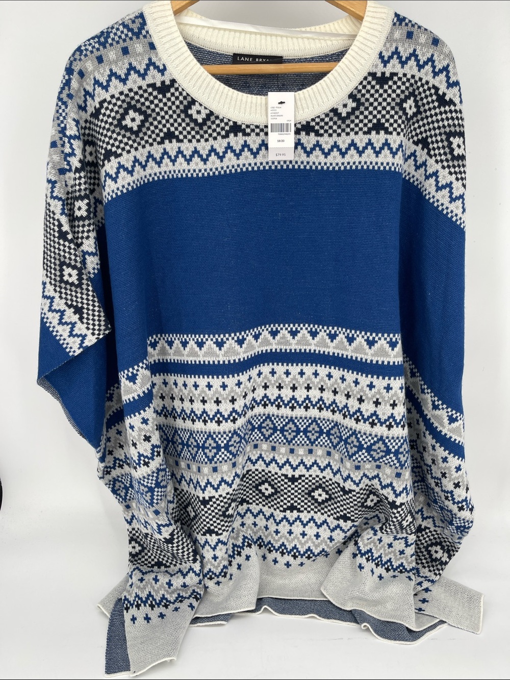 Lane Bryant Blue and White Fair Isle Poncho Sweater Size 18/20